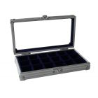 Aluminium Sammel-Vitrine 195x110 mm - 18 Fächer 