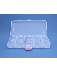 Sortimentskasten mit 5x5 Runddosen Ø 30 mm.